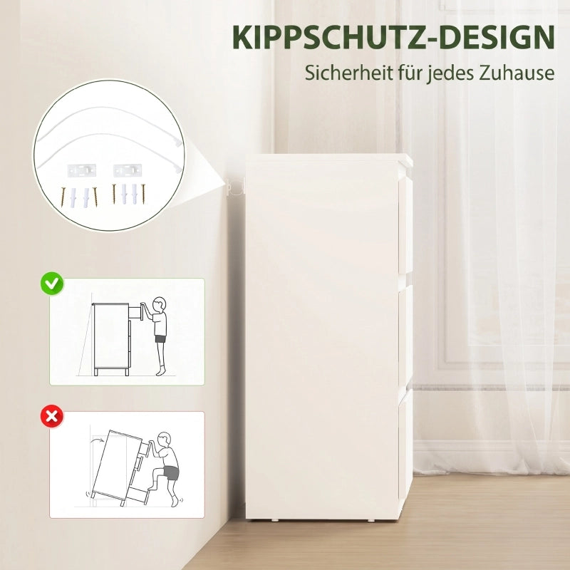 Comò con 3 cassetti senza maniglie e finitura opaca per camera da letto, bianco, 75 × 55 × 34 cm