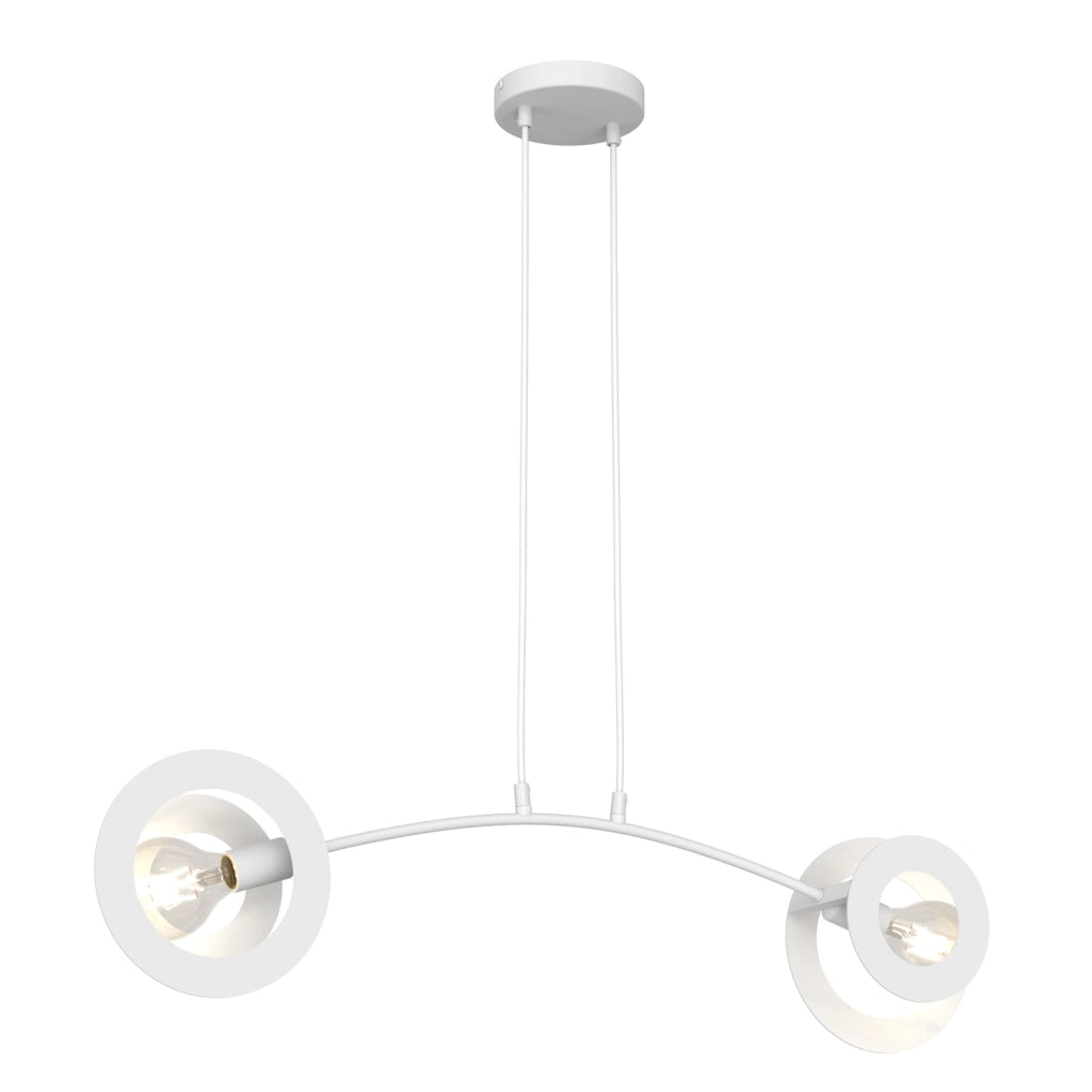 Lampadario 2 Luci Djehuty Acciaio Bianco Bracci Diffusori Doppio Cerchio