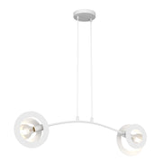 Lampadario 2 Luci Djehuty Acciaio Bianco Bracci Diffusori Doppio Cerchio