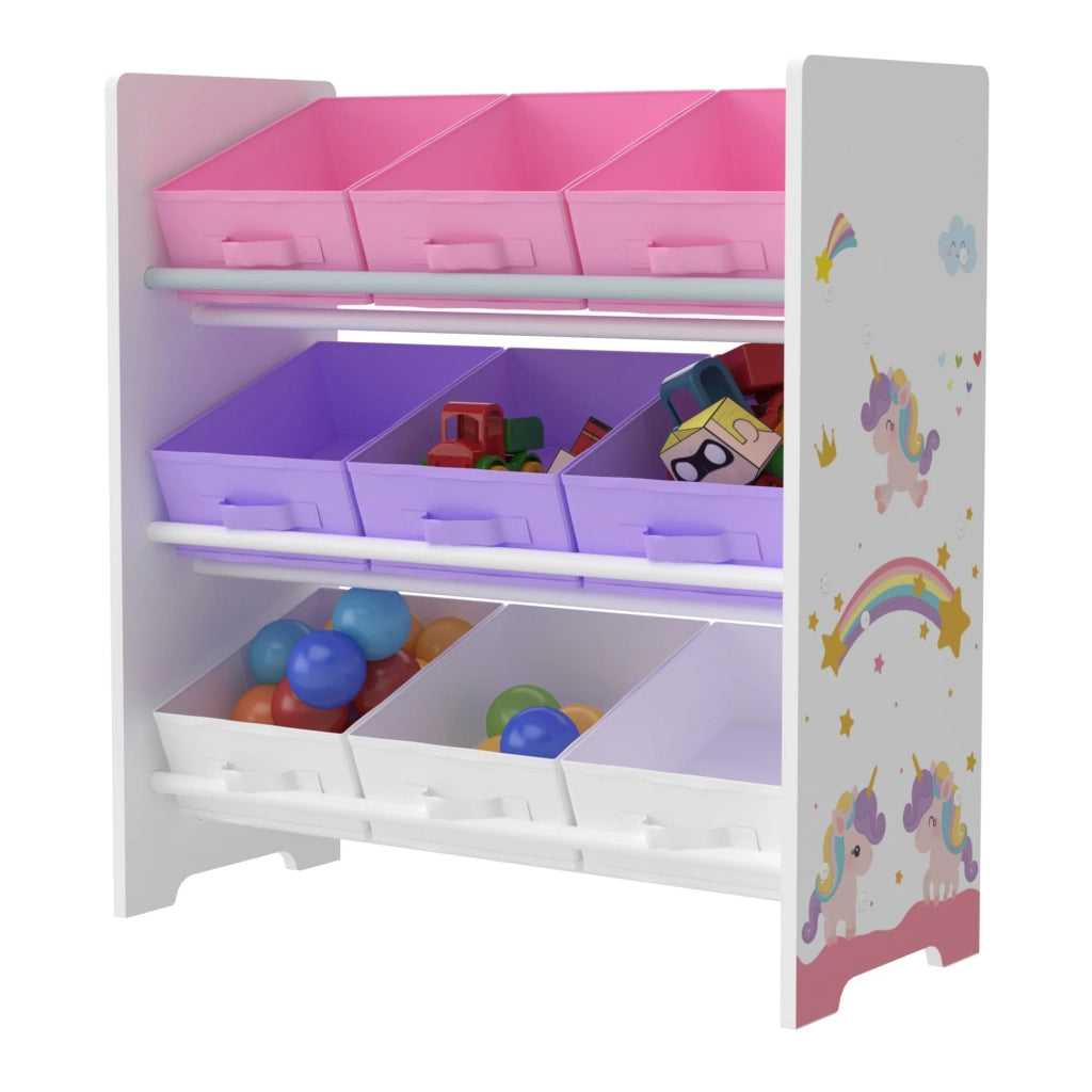 Scaffale portaoggetti per bambini Boiro con 9 contenitori pieghevoli bianco/viola/rosa 03_0006981