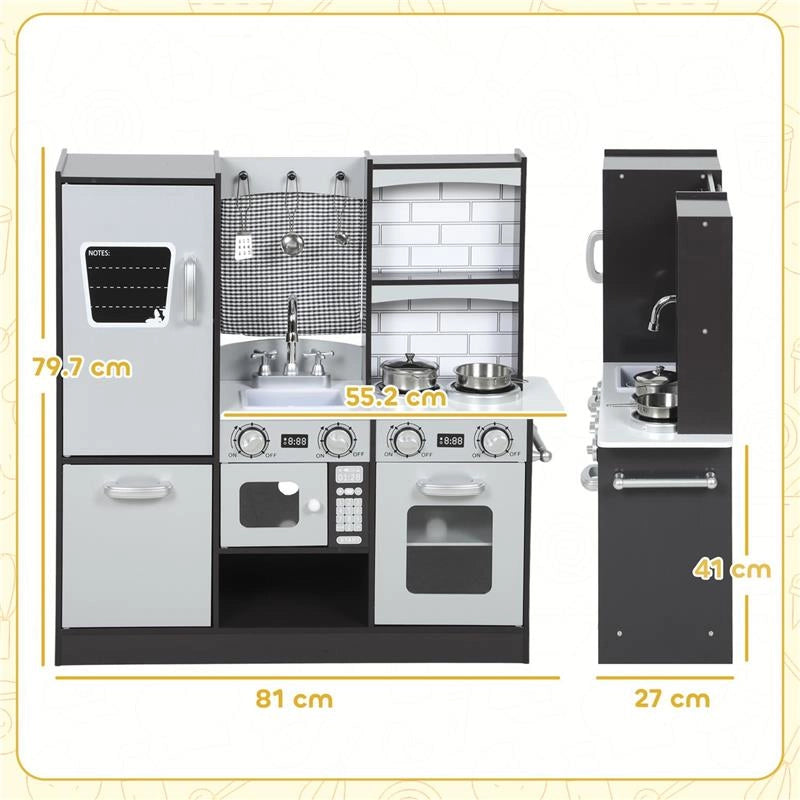 CUCINA GIOCATTOLO PER BAMBINI 3-8 ANNI IN LEGNO CON ACCESSORI, FRIGO, LAVANDINO E MANOPOLE CON SUONI, MARRONE