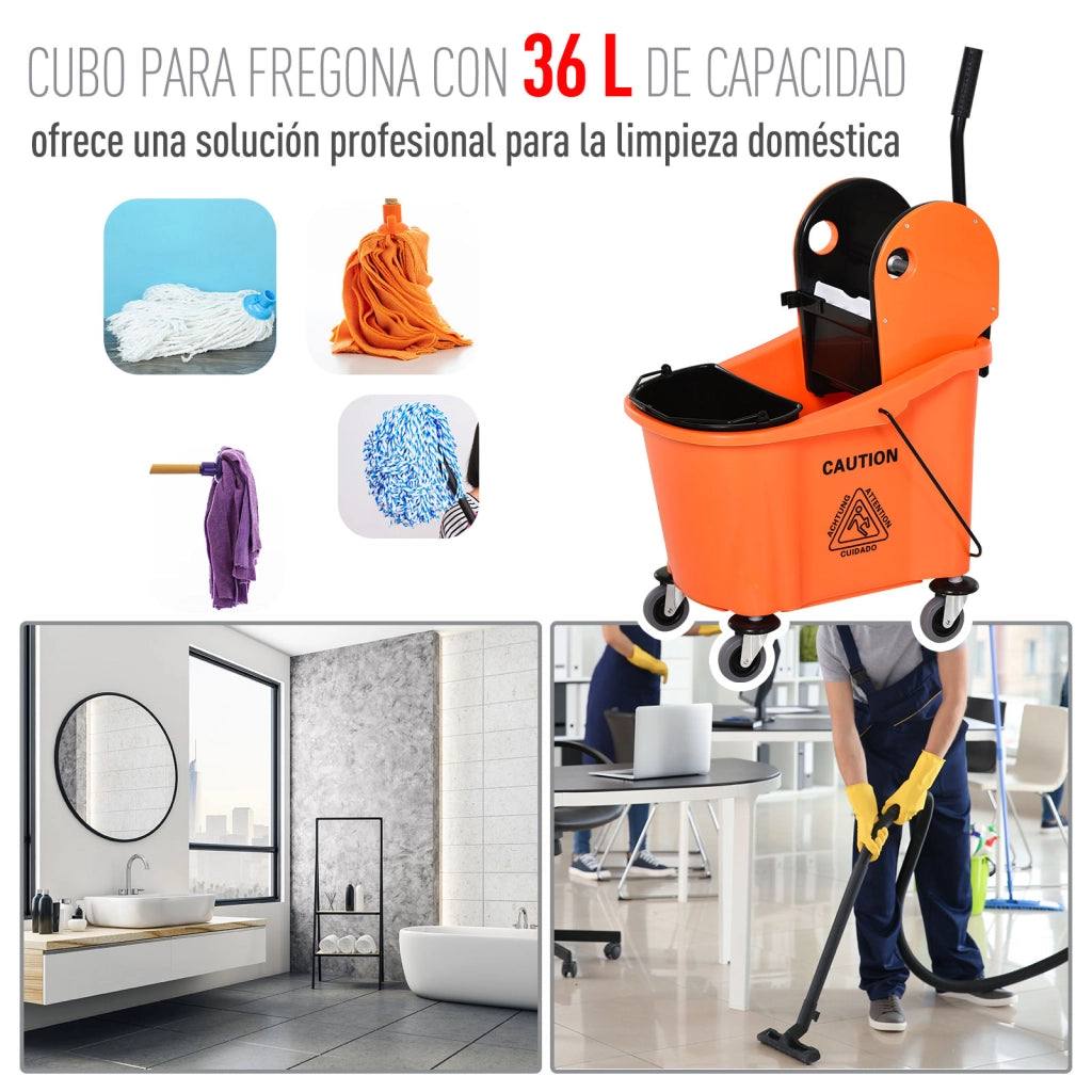 Carrello per Pulizie con Cubo e Scuotitore ¨C Zephmum ¨C Arancione 54x41x91,5cm