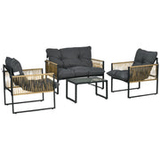Set salotto da giardino 4 pezzi con divano 2 posti, 2 poltrone e tavolino vetro temperato ¨C Zephmum ¨C Grigio