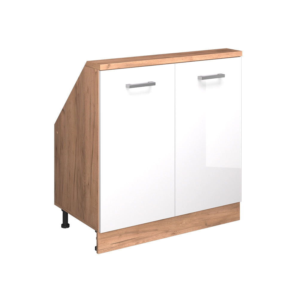 Mobile cucina sottotetto R-Line Bianco lucido/Rovere dorato 80 cm con 2 porte Vicco