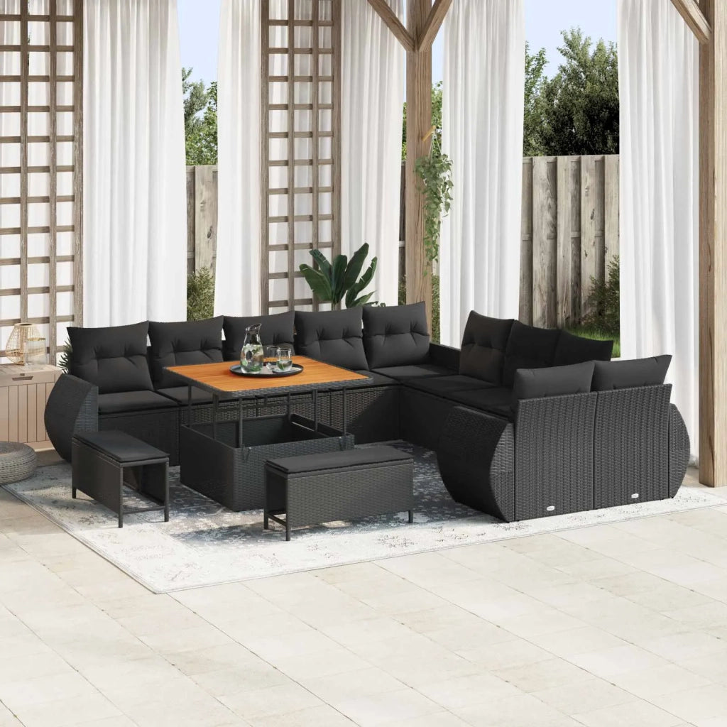 Set Divano da Giardino con cuscino con cuscino 13 pcs Nero 3363874