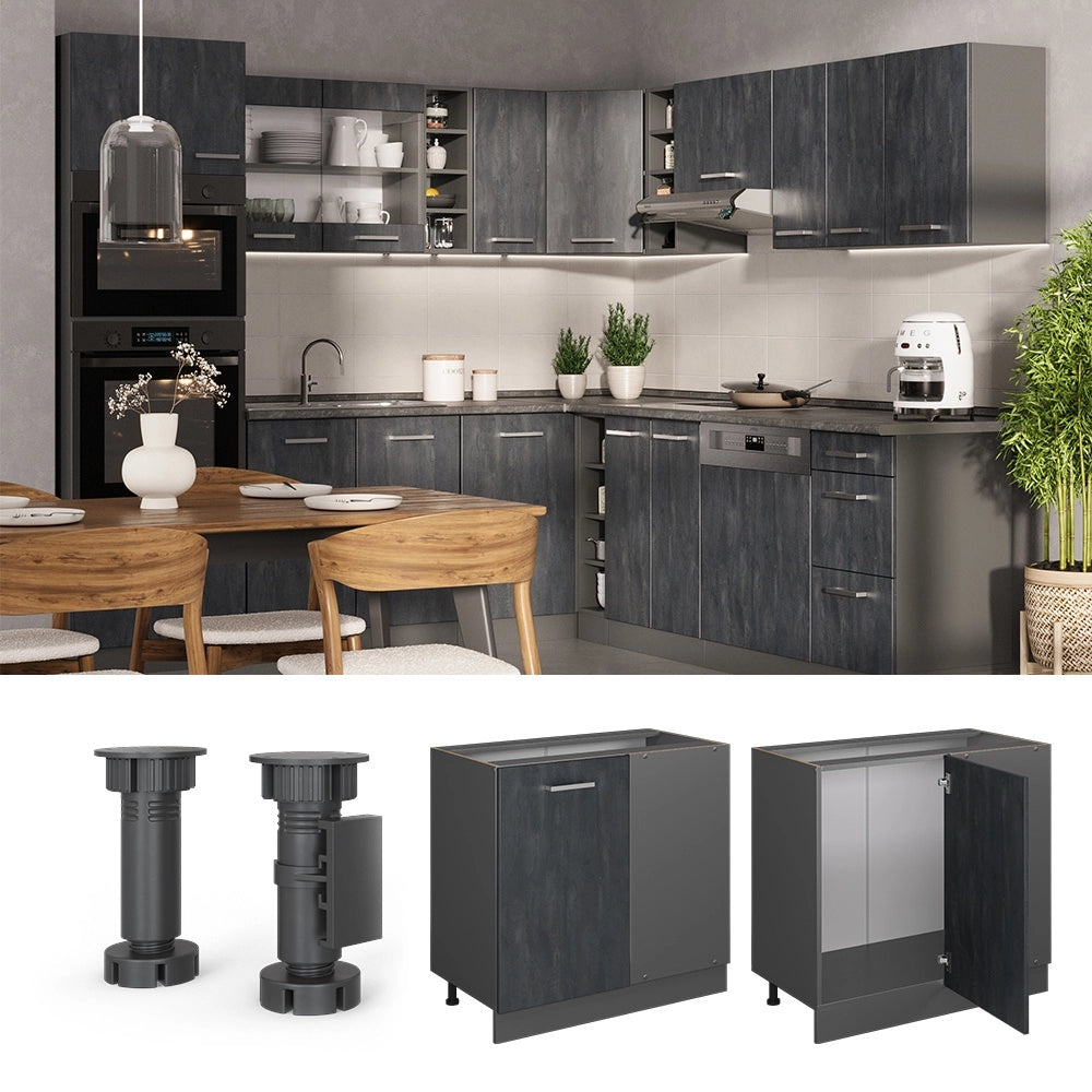 Mobile ad angolo cucina R-Line Calce nera/Antracite 86 cm senza piano di lavoro Vicco