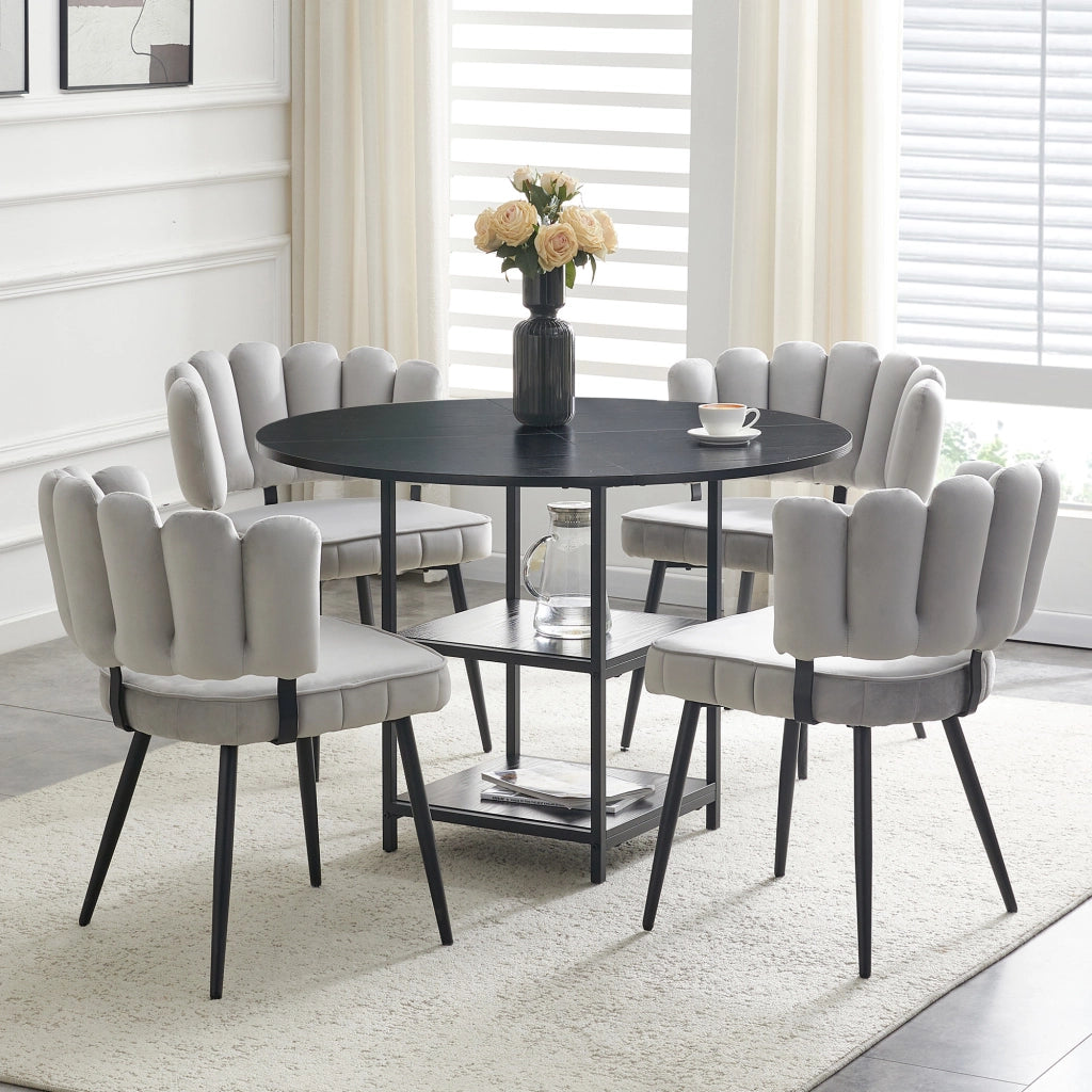 Set tavolo e sedie con doppio ripiano in MDF e metallo nero e grigio chiaro