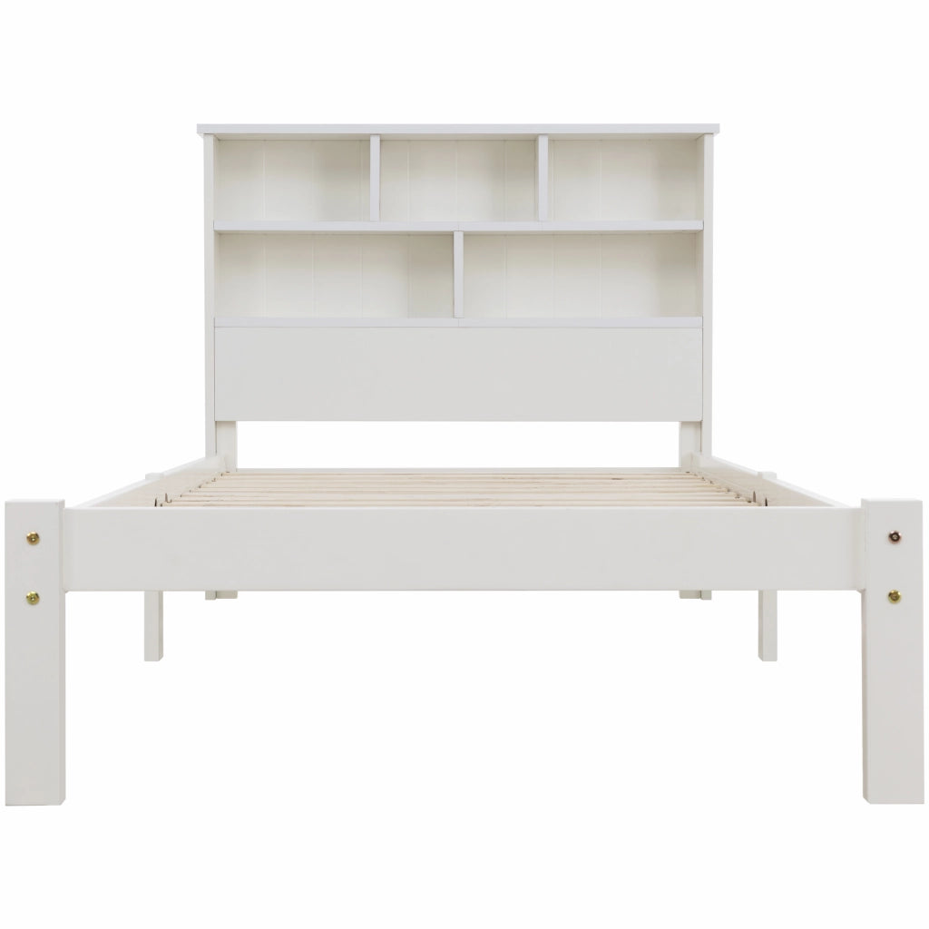 DESMIU Letto con Cassetti Letto Singolo 1 Posto con Contenitore e Testiera Libreria 90 × 200 cm, Senza Materasso