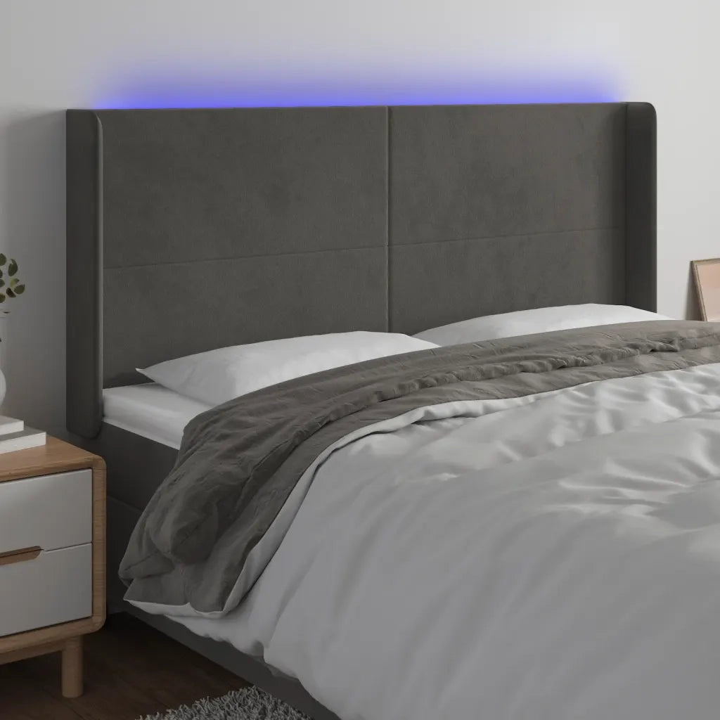 Testiera | Testata a LED Grigio Scuro 183x16x118/128cm inTessuto