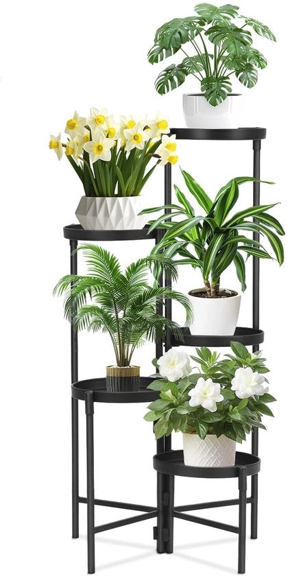 Stand per fiori in metallo a 5 strati, supporti per piante per interni ed esterni, supporto per fiori a strati multipli, nero