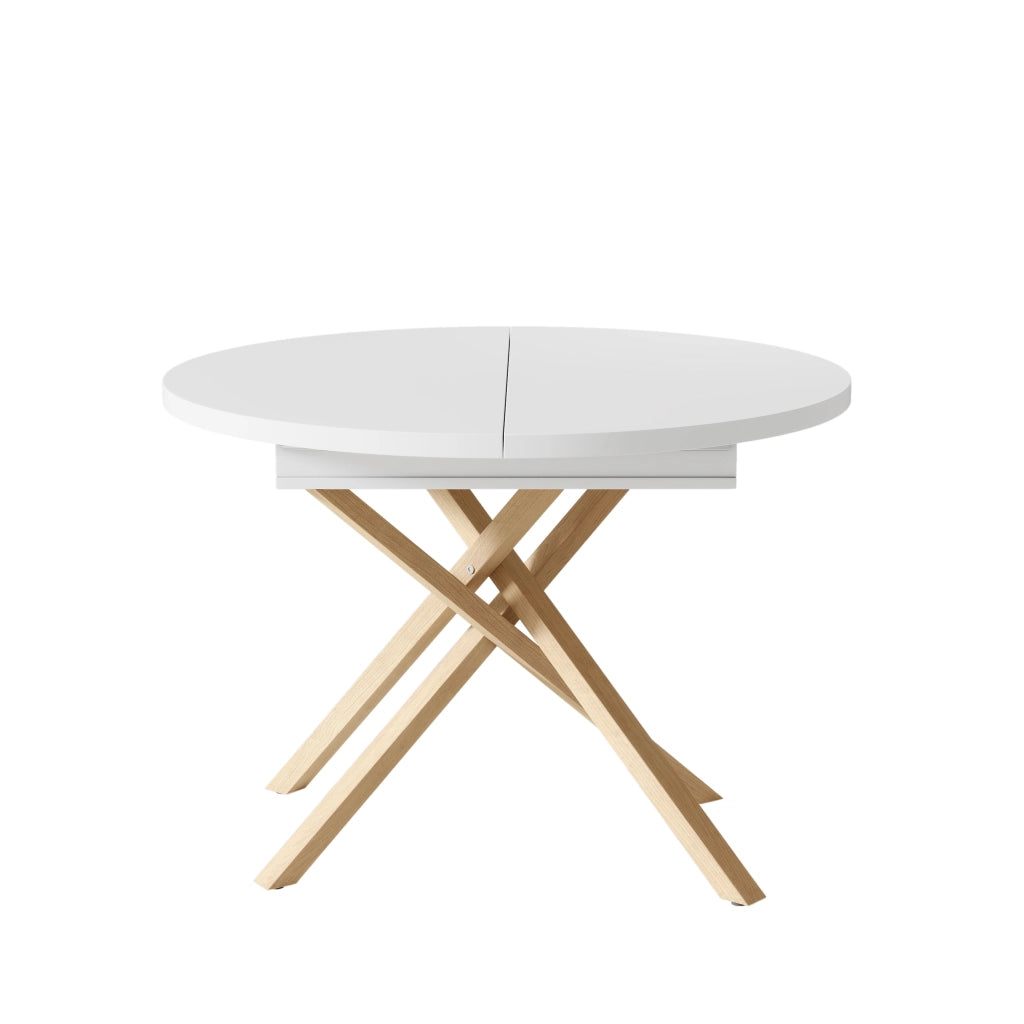 Tavolo da pranzo allungabile 100/140×100 cm, design moderno con base incrociata, bianco effetto legno