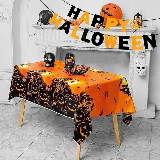 Tappeto per tavola Halloween 274 x 137 cm - PVC impermeabile - Riciclabile - Decorazione per feste - Incluso banner - Pieghevole - Tappeto per tavola per feste