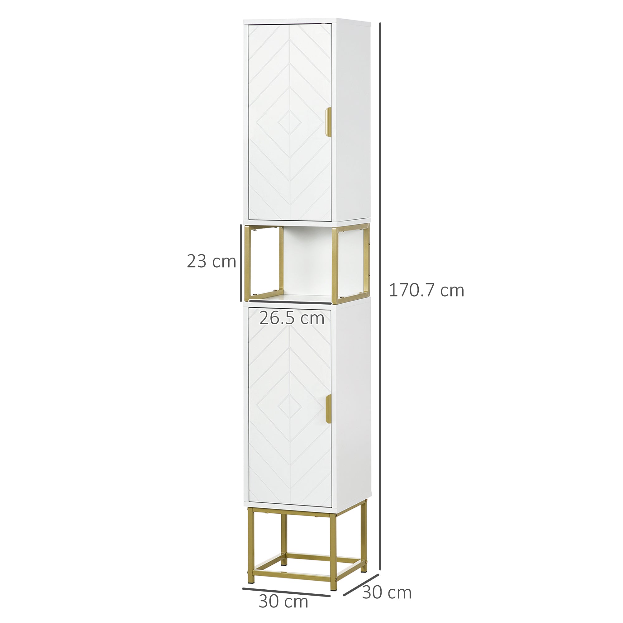 Mobile Colonna Bagno 30x30x170,7 cm in MDF e Acciaio Bianco e Oro