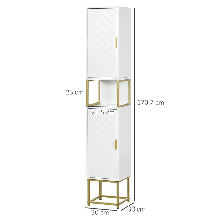 Mobile Colonna Bagno 30x30x170,7 cm in MDF e Acciaio Bianco e Oro