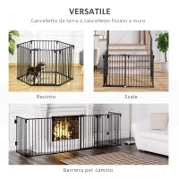 Cancelletto di Sicurezza Pieghevole 6 Sezioni, Cancellino Barriera per Cani in Acciaio, Sistema di Blocco e Chiusura Automatica, Nero
