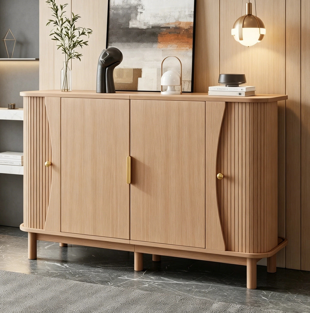 Credenza con ante scorrevoli e angoli arrotondati, 140 x 40 x 88 cm