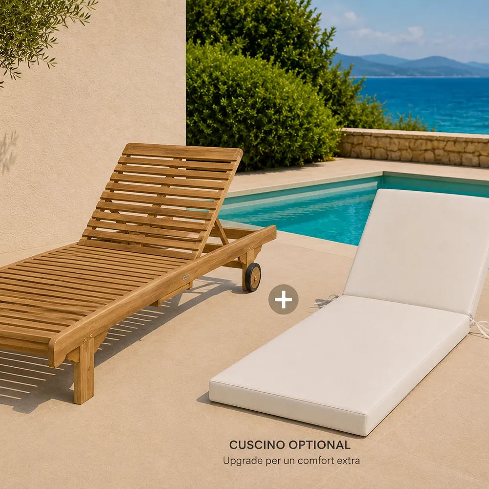 Cuscino per lettino da esterno 190x60 cm con schienale reclinabile e laccetti in poliestere – Avorio