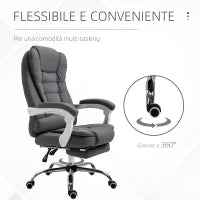 Sedia da Ufficio Reclinabile con Poggiapiedi Retrattile e Schienale Alto in Tessuto, Grigio