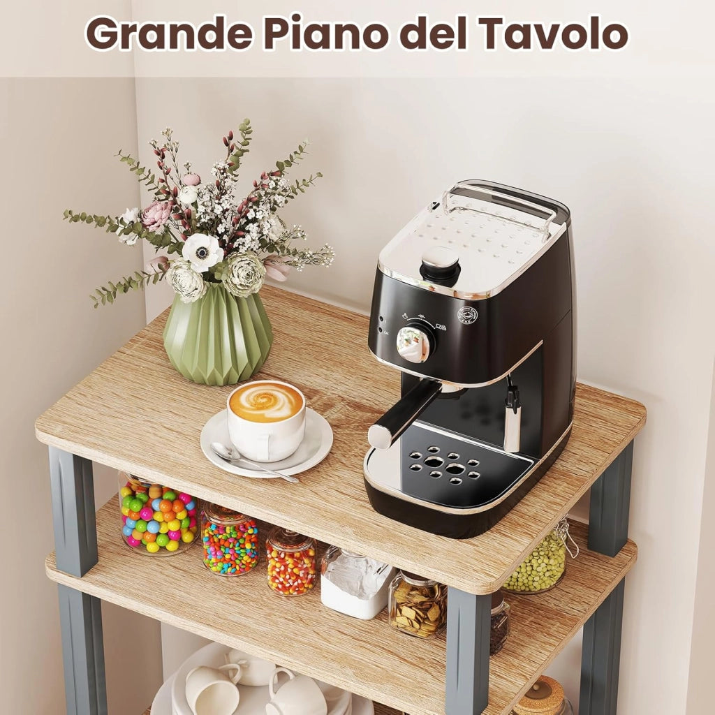 Scaffale da Cucina per Microonde Carrello da Cucina, con Ruote e 2 Ante, Multifunzionale e Movimento Flessibile, 60x40x98 cm (Naturale)