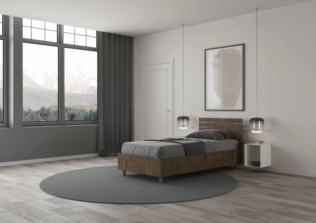BS COM Letto singolo con rete 80x190 testata dritta con doghe noce