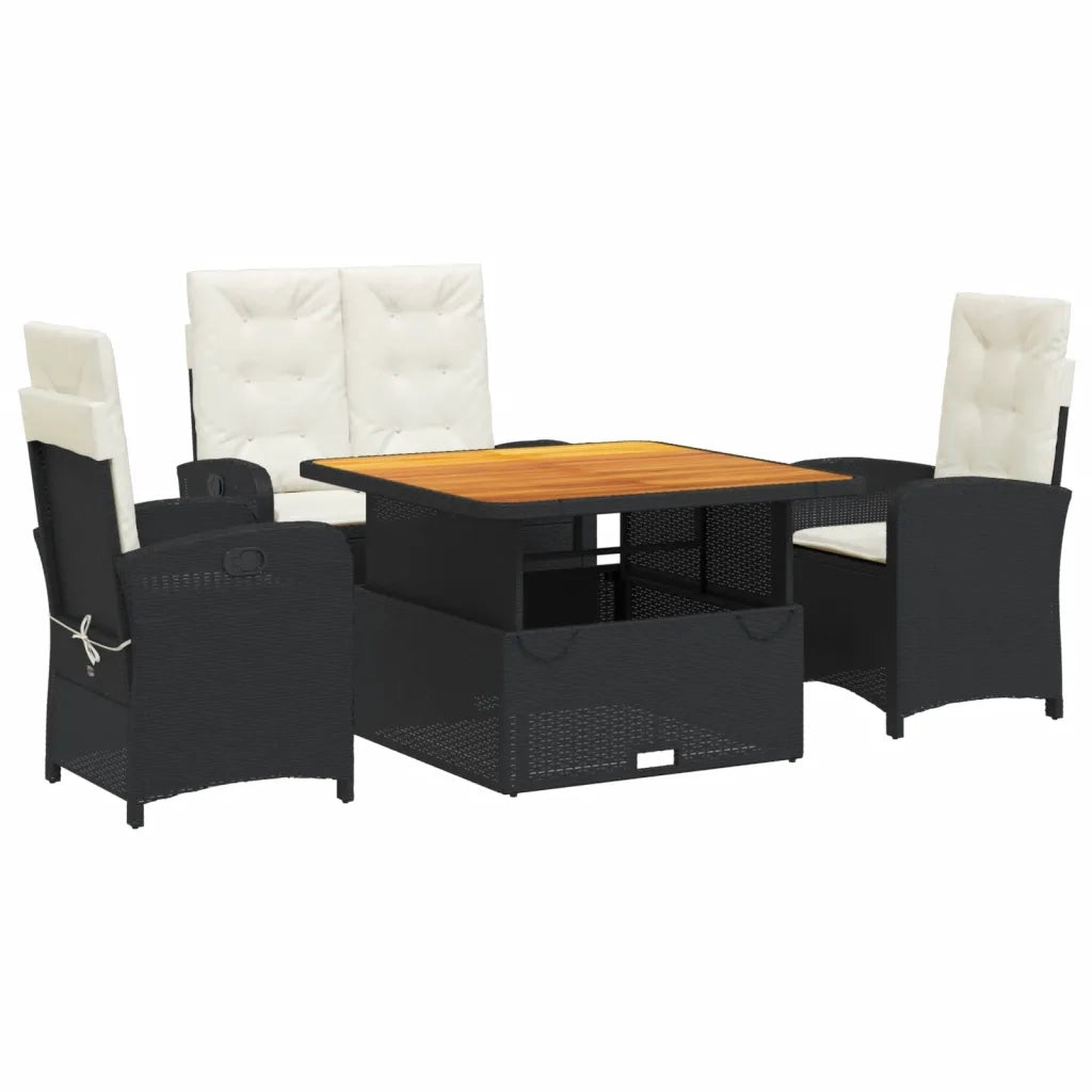 Set da Pranzo da Giardino 4 pz con Cuscini Nero in Polyrattan 3277320