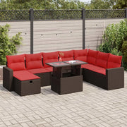 Set Divani da Giardino 9 pz con Cuscini Nero Polyrattan Acacia