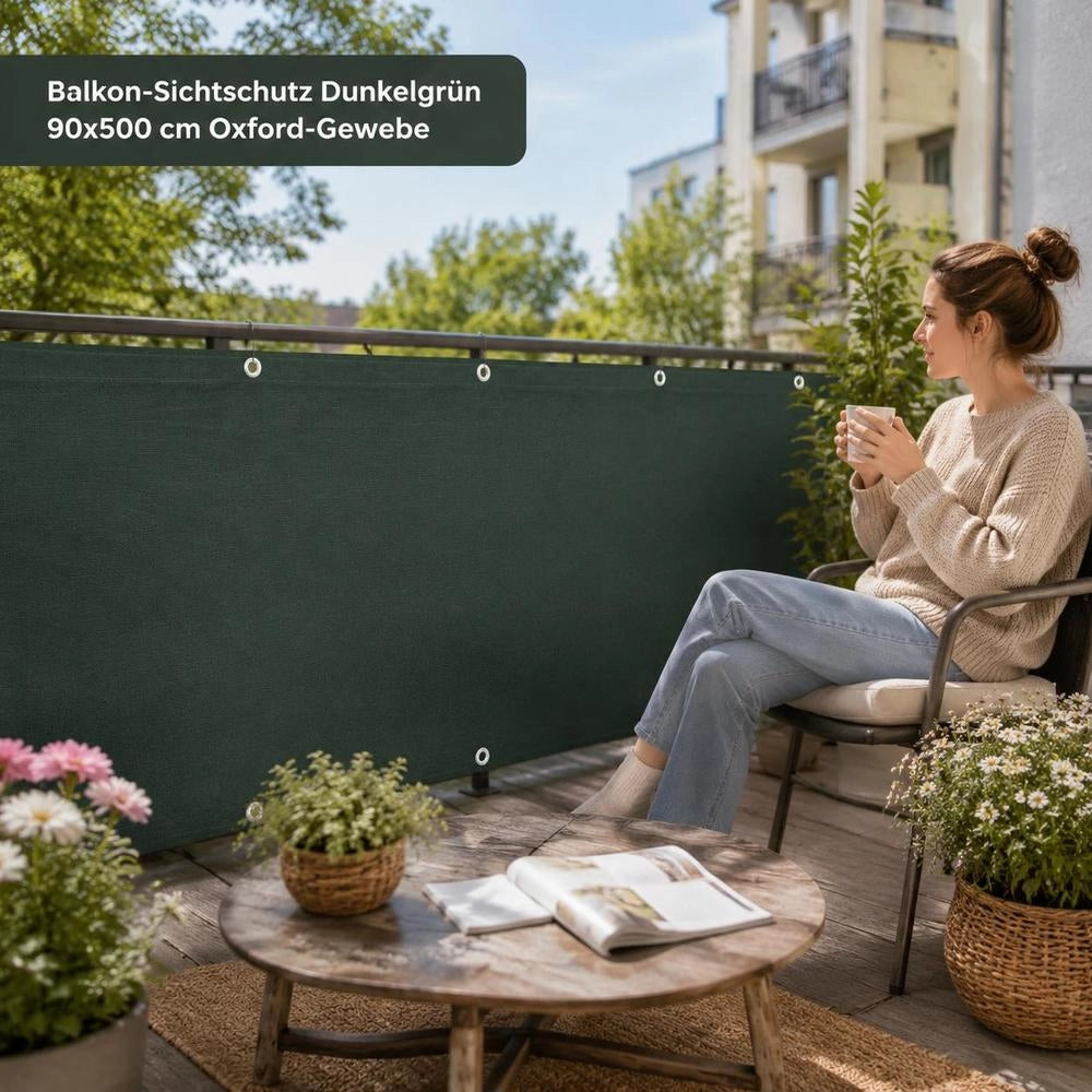 Balcony Privacy Screen, Dark Green, 90x500 Cm, Oxford Fabric