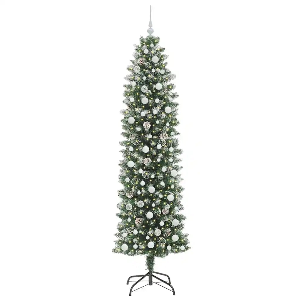 Albero di Natale Artificiale Sottile Verde e Bianco 240 cm
