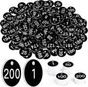 200 pezzi di etichette numerate a grava 1-200 - etichette con foro per chiusura - hanger per chiavi - etichette per Bijenkorf con gancio - hanger ID per organizzare e ordinare - nero