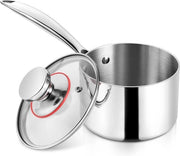 Piatto da latte in acciaio inox 18/10, 16 cm, con coperchio - pentola da sauté, 19 litri, con manico lungo - pentola ad induzione - resistenti alla lavastoviglie