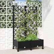 Vaso da giardino con grigliato e ruote Nero 80 x 40 x 131,5 cm 3422965
