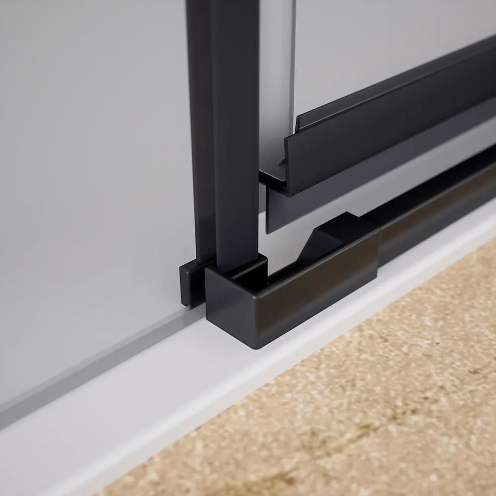 Porta doccia 90cm apertura a battente lato sinistro con cerniere, profili nero opaco e vetro da 8mm trasparente h195 | Fiji