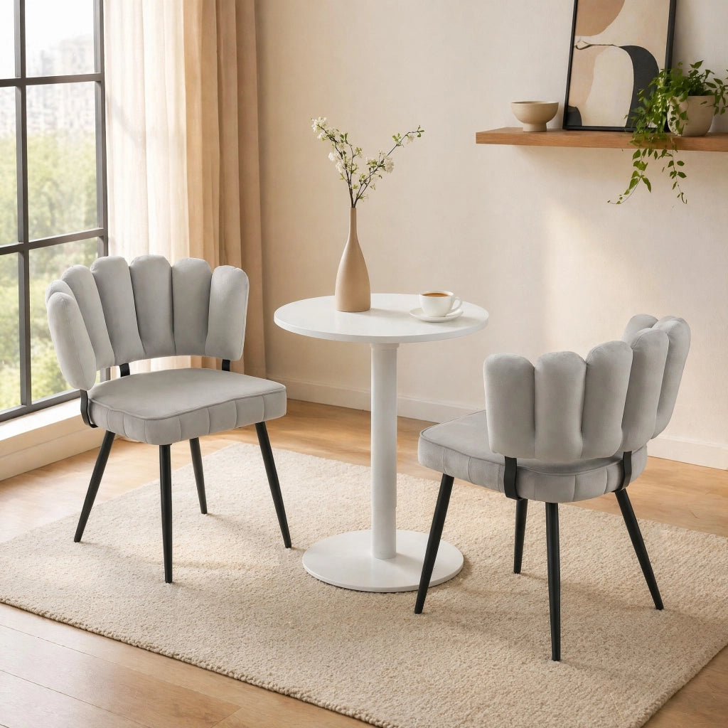 Sedie da pranzo set da 2 80 cm in tessuto grigio chiaro e metallo nero