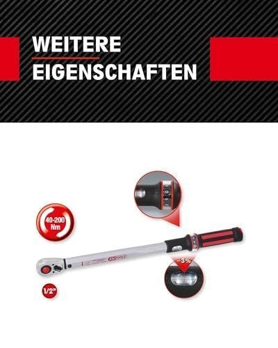 KS TOOLS 516.6542 ERGOTORQUE Chiave dinamometrica 1-2 pollice con testa a cricco reversibile 40-200 Nm colore Rosso