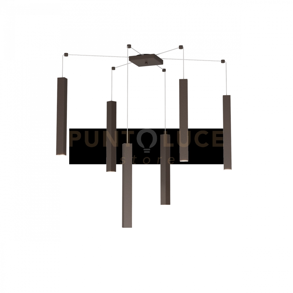 SQUARE TUBE SOSPENSIONE 6 LUCI MARRONE CAVO CM.250 CON BASE 1173-S6-MA