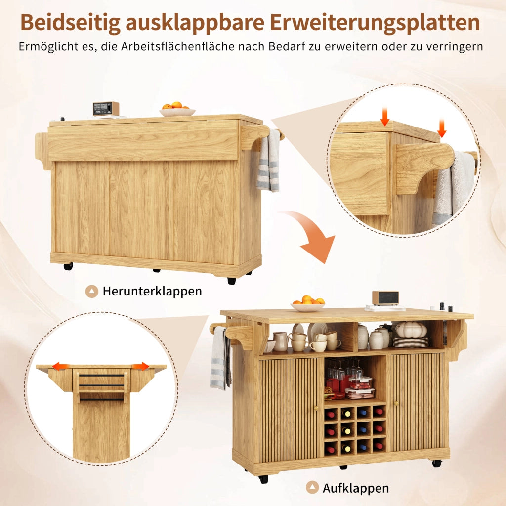 CARRELLO DA CUCINA 142,5x80x95 cm MDF Legno Naturale con ruote