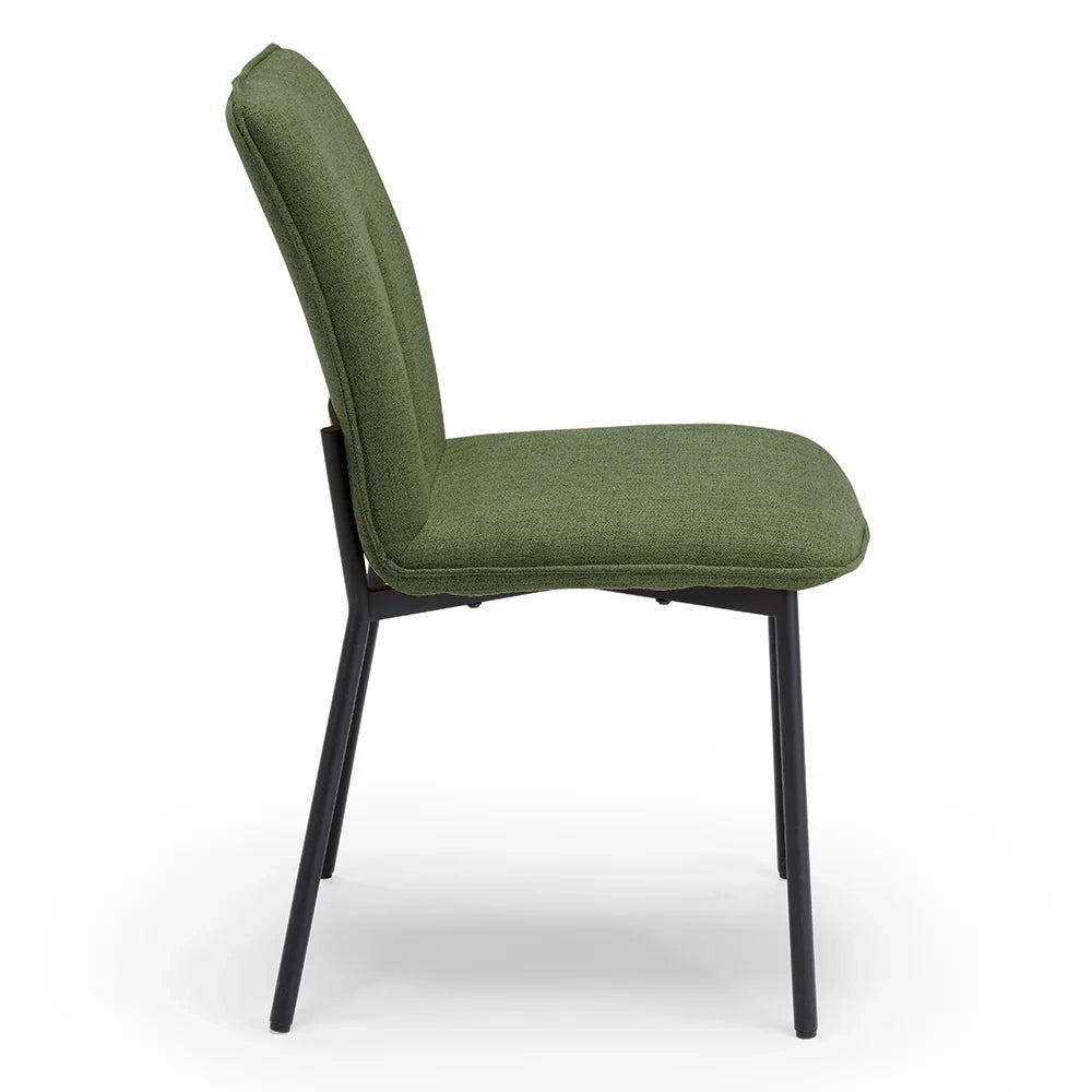 Set 2 sedie imbottita CAMILLA per cucina, sala da pranzo e soggiorno, design moderno, gambe coniche robuste finitura ghisa, schienale e seduta rivestiti con tessuto effetto doppio tono colore Verde Oliva