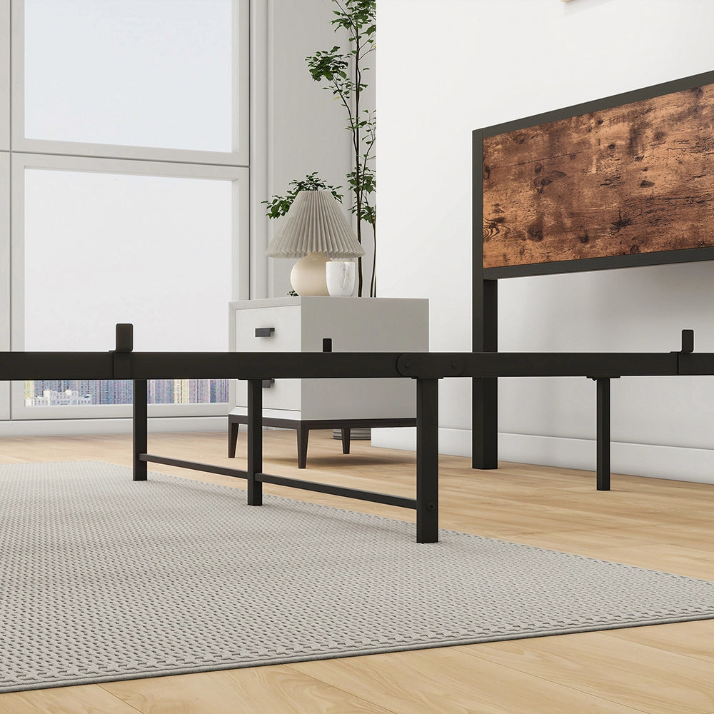Letto metallo-Xylo-90x200 cm-testiera, contenitore, base piattaforma, marrone