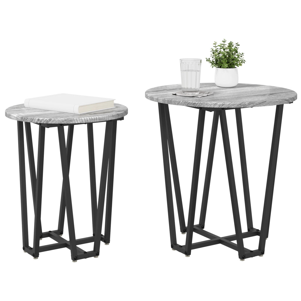 Set di 2 tavolini Grigio Sonoma in legno ingegnerizzato e metallo