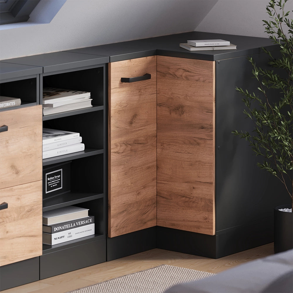 Mobile cucina angolare per sottotetto R-Line Rovere dorato/Antracite 75.6 cm con 1 porta, carcassa dell’armadio profondità 60 cm Vicco