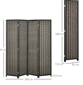 Paravento 4 pannelli 180 x 180 cm in bambù marrone pieghevole