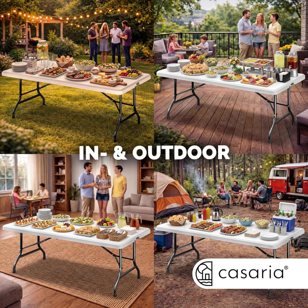 Tavolo da Giardino Pieghevole 220x70 cm Rettangolare Portatile con Maniglia per 10 Persone Tavolo da Buffet Feste Richiudibile Tavolo da Pranzo Bianco