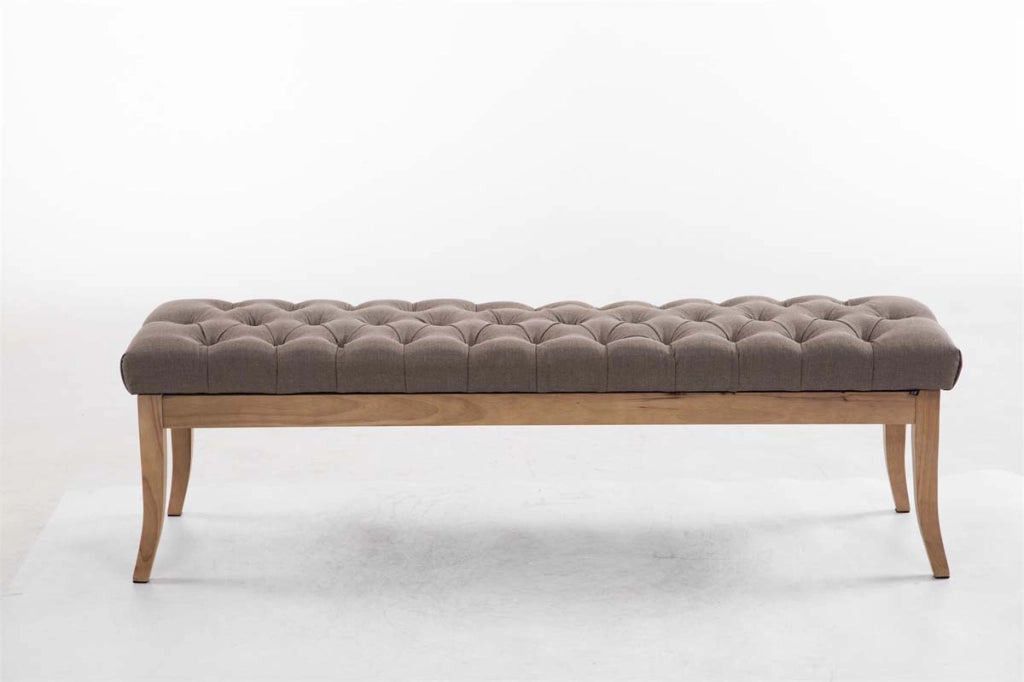 Panca design RAMSES in legno chiaro antico tessuto Tortora,150 cm