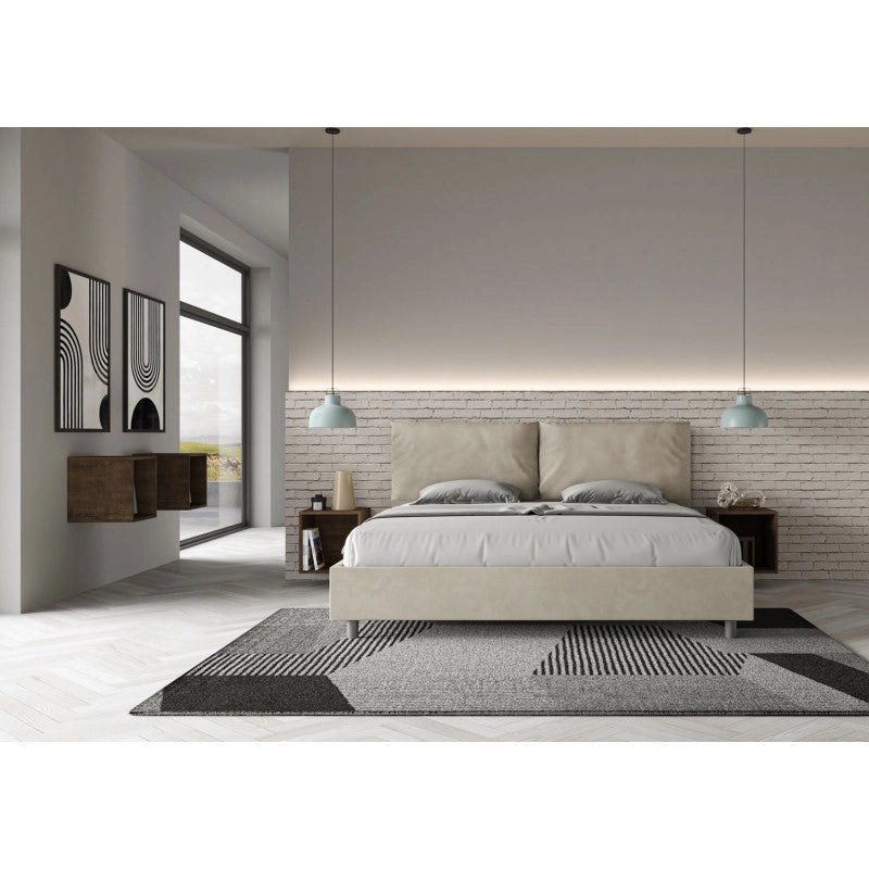 Letto imbottito Matrimoniale 200x210 cm Large - Contenitore,Microfibra,Sabbia