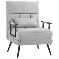 Poltrona Letto 3 in 1 con Cuscino Incluso, in Acciaio e Poliestere, 71x71x97 cm, Grigio Chiaro