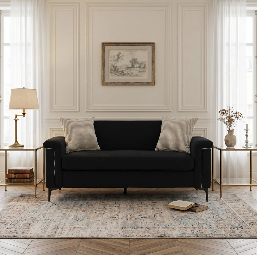 Divano 2 posti stile scandinavo 172×72×82 cm in tessuto di lino nero