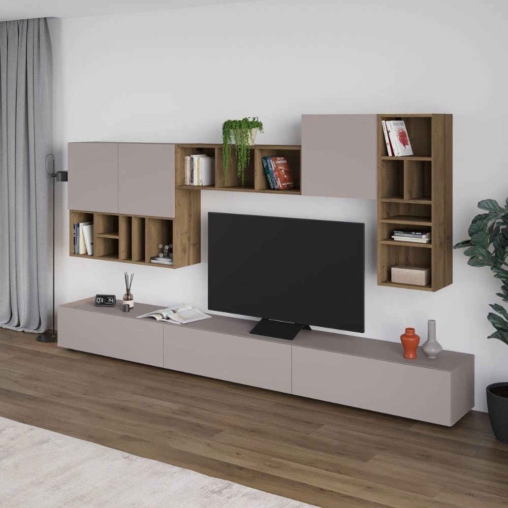 Parete attrezzata Big colore tortora e hitit noce H 192x32.50x300 cm