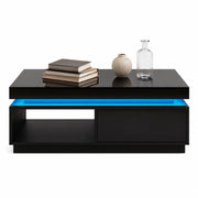TAVOLINO DA CAFFÈ 100x50x40,3 cm Nero Lucido con LED e cassetto