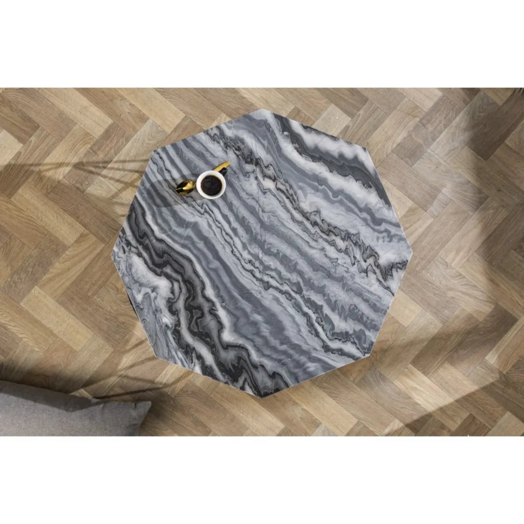 Tavolino basso NEXORA 70 cm in marmo grigio e metallo nero design geometrico