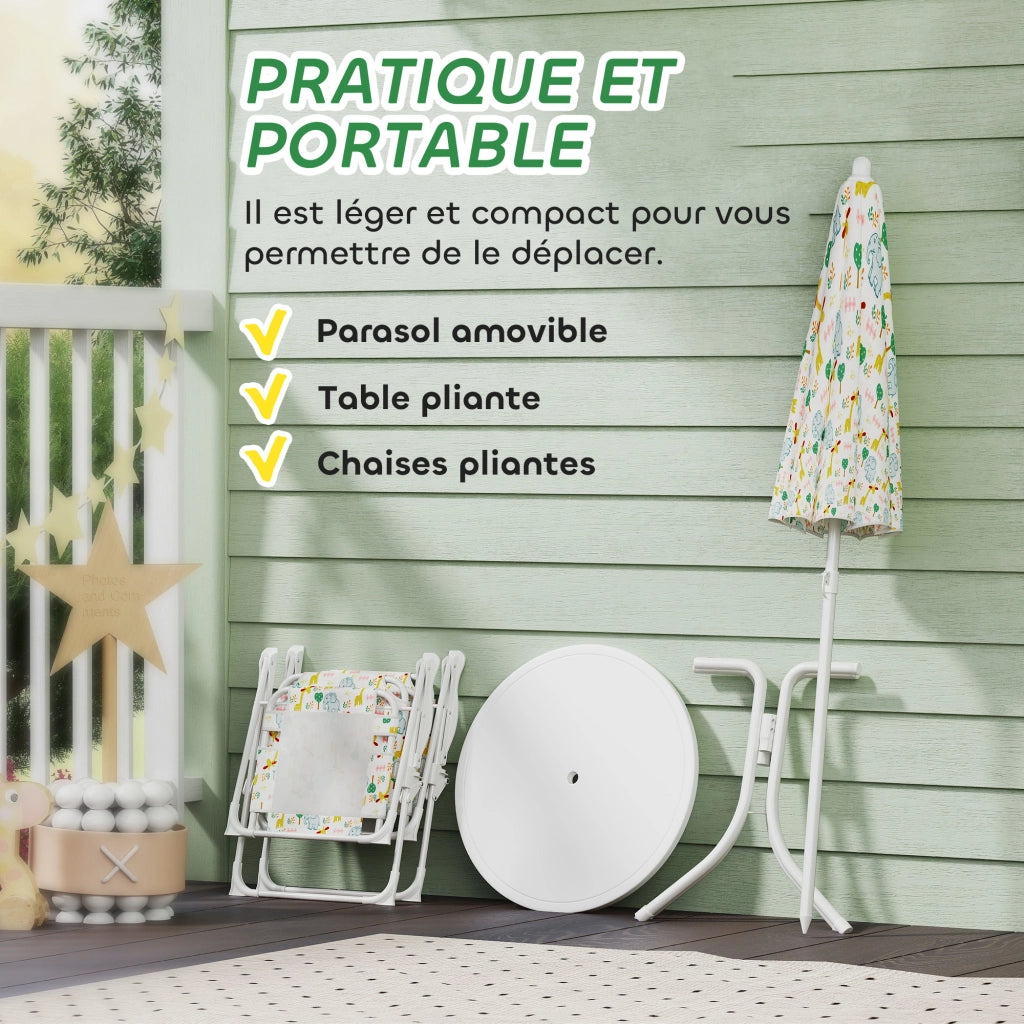Set giardino bambini 4 pezzi ¨C zephmum ¨C bianco, polipropilene, parasol ? 100 cm